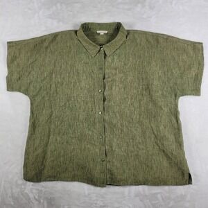 Eileen Fisher Button Up Shirt Women's Size XL‎ Green 100% Linen Casual Comfort